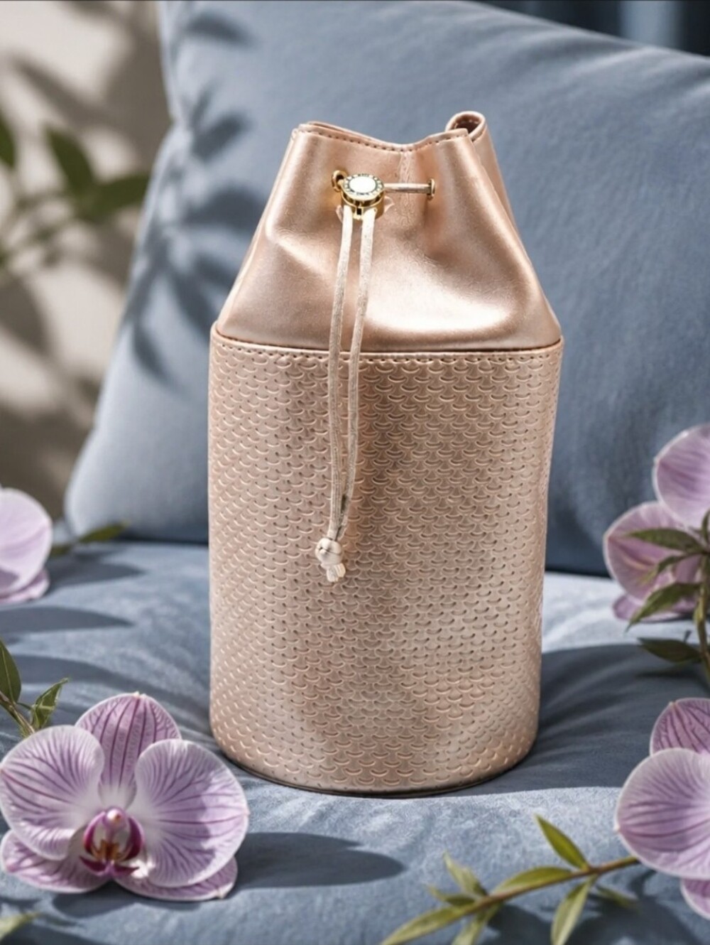 Bvlgari Leather Bucket Bag Drawstring Women's Bag